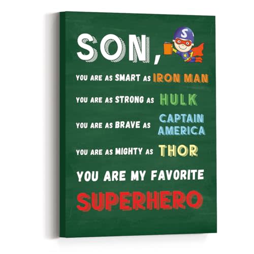 JANLAN To My Son Wall Decor,Inspirational Gifts for Son,Superhero Wall Art for Boys Room,Son You Are My Favorite Superhero Canvas Wall Art for Son Home Bedroom Dorm Playroom (Green)