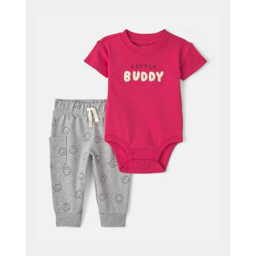 Baby Boy 2-Piece 'Little Buddy' Bodysuit & Pant Set - Red/Grey | Carter's