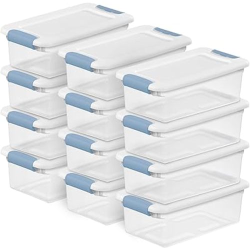 Sterilite 12-Pack Latching Box, Under Bed Storage Bins with Lids, Clear Plastic, 6 Quart - Heavy-Duty Organizing Containers for Closet, Bathroom, and Office