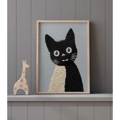 Black Cat Nursery Wall Art Print – Textured Animal Illustration for Kids Room, Playroom or Nursery Decor