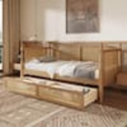 Noble House Evan Traditional Brown Full Size PE Rattan Daybed with 2 Drawers, Antique Walnut 139957