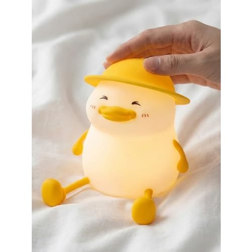 Duck Night Light for Kids, 3 Level Dimmable Nursery Nightlight | Cute Lamps Silicone Squishy Light Up Duck,Rechargeable Bedside Touch Lamp for Breastfeeding Decor(Hat Duck)