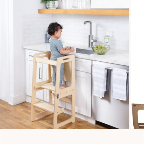 Toddler Kitchen Stool & Montessori Chalkboard Desk | 4-in-1 Convertible Helper Tower