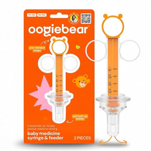 oogiebear Baby Medicine Syringe & Feeder, One Handed Accurate Medication Dispenser, Anti Spit-Up Feeder, BPA Free