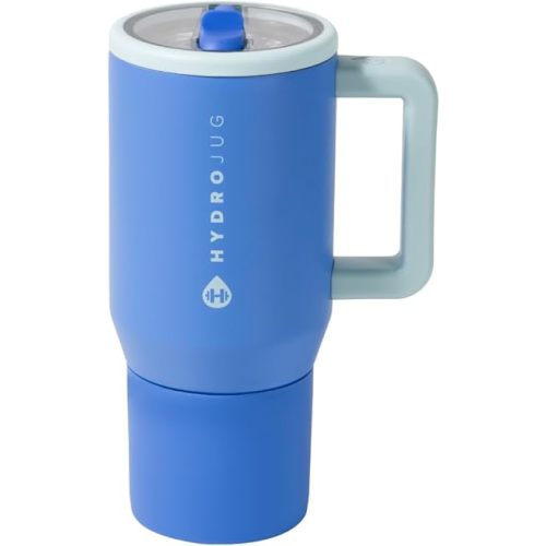 HydroJug Traveler - 20 oz Water Bottle with Handle & Flip Straw - Fits in Cup Holder, Leak Resistant Tumbler-Reusable Insulated Stainless Steel & Rubber Base - Gifts for Women & Men, Riptide