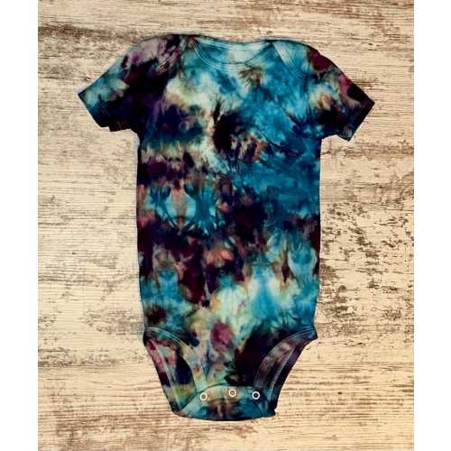 Northern Storm Ice Dyed Baby Onesie – Handmade Tie Dye Bodysuit, Blue & Purple Baby Outfit, Unique Newborn Gift, Boho Infant Clothing