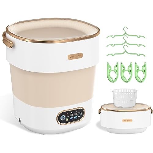Portable Washing Machine, Folding 20L Mini Washer and Spin-Dryer,3 Cleaning Modes Small Compact Laundry Machine of Underwear, Baby Clothes, for Apartments, Dormitories, RV, Travel, (Khaki)