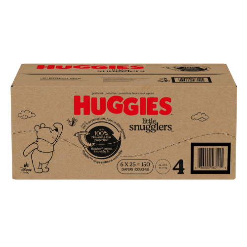 Huggies Little Snugglers Fragrance Free Baby Diapers, Size 4 (22-37 lbs), 150 Count (6 Packs of 25) (Select for More)