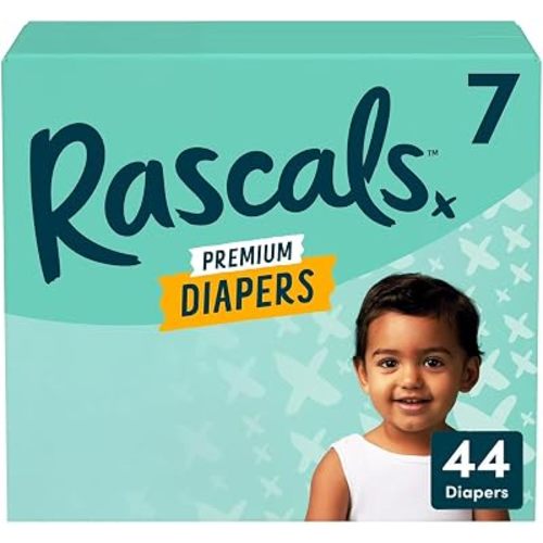 Rascals Disposable Baby Diapers Size 7 (44 Count), Absorbent Core, Up to 12 Hours Leak Protection, Gentle on Skin, Secure Fit, Soft Comfort