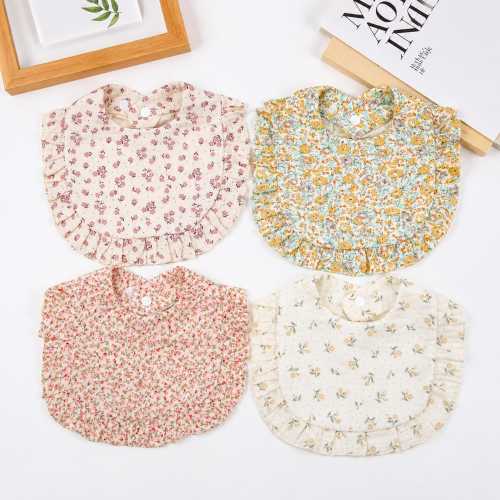 Ruffle Baby Bib, Soft Cotton Muslin Feeding Bib, Floral Drool Bib for Baby Girl Boy, Adjustable Toddler Bib