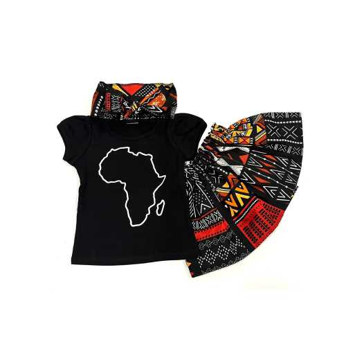 African Print Girls Outfit Set with Ankara Skirt and Headband