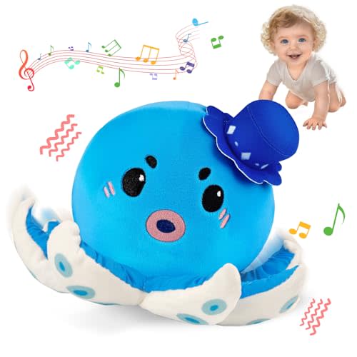 Musical Crawling Octopus Plush Toy, Soft Sensory Gift | 40 Songs & Voice Recording, USB Rechargeable, Interactive Tummy Time Toy, Sensory Stimulation, Early Learning Play