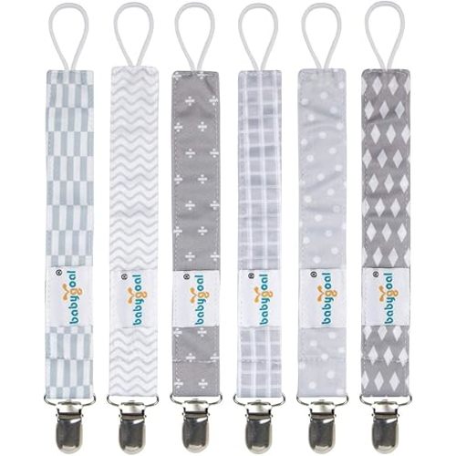 babygoal Baby Pacifier Clips, 6 Pack Pacifier Holder for Boys and Girls Fits for Most Pacifiers and Binkies 6MP09