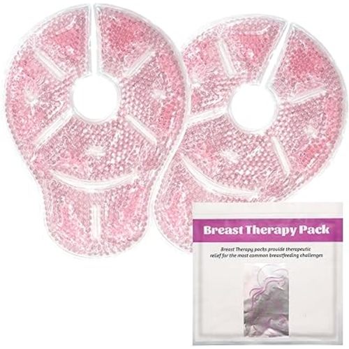 Breast Treatment Ice Pack Hot Cold Breast Pad, Nursing Pain, Mastitis, Swelling, Essential for Breastfeeding New Mothers, 2 Pack (Pink, L)