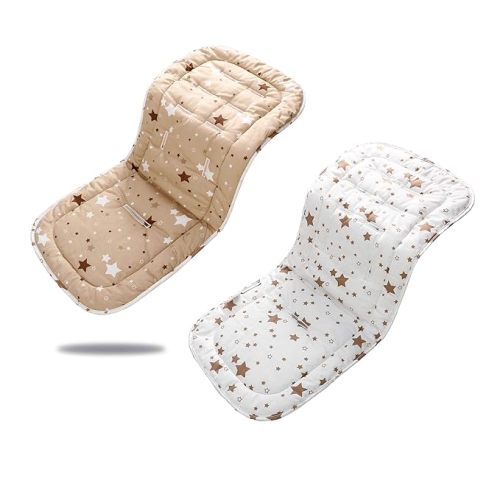 Baby Stroller Cushion,Infant Car Seat Insert-Reversible Universal Breathable and Soft Newborn seat Liner for Stroller,100% Cotton Seat Pad Liner for Newborns-34x78cm,1 Pack(White + Brown Stars)
