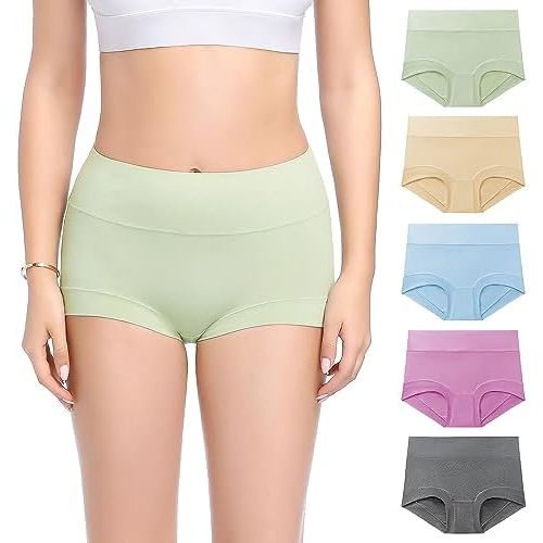 Molasus Womens Cotton Boy Shorts Panties Ladies High Waisted Full Coverage Stretch Underwear Multipack(Regular&Plus Size)