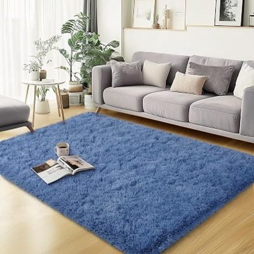 qulint Blue Rugs for Bedroom 3x5, Fluffy Shag 3x5 Area Rug for Living Room