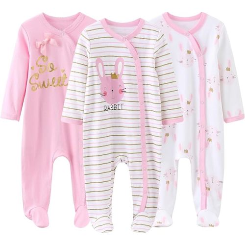 Baby Boys Girls Footies One-Piece Romper Long-Sleeve Jumsuit Cotton Newborn Clothes Set 3-Pack Baby Pajamas