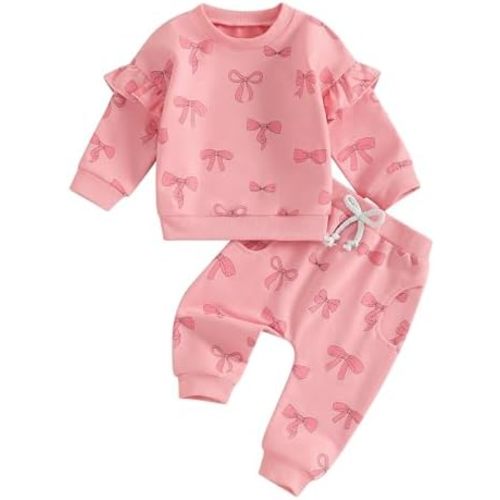ZAXARRA Newborn Toddler Baby Girl Fall Winter Outfits Daisy Print Sweatshirts Tops Pants Cute Bow Headband Clothing Sets