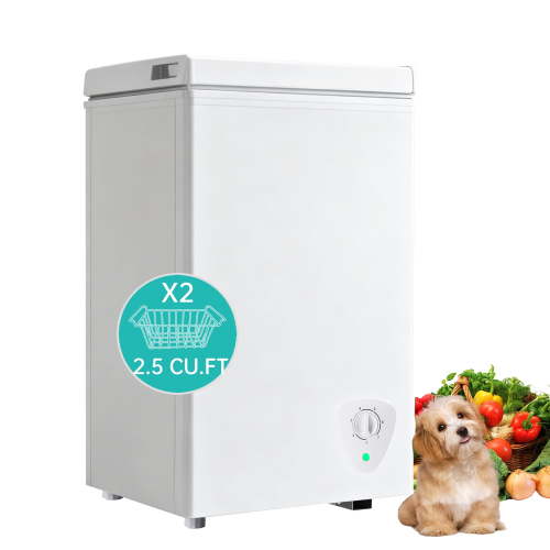 2.5 Cu.ft Deep Freezer, White with Panda Accent, Double Basket, Compact for Apartment Dorm