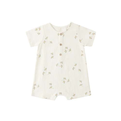 Quincy Mae Short Sleeve Woven Romper - Birds