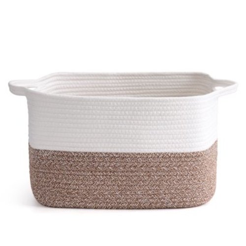 HICHEN Woven Baskets for Storage Gifting, 13''x9.8''x9'' Cotton Rope Basket with Handles Gift Storage Basket for Organizing Bins, Nursery Toy Laundry Blanket Basket for Living Room Closet Shelves