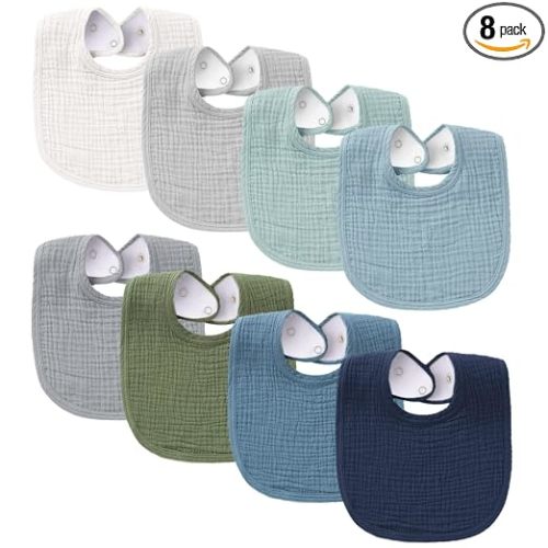 Konssy Muslin Baby Bibs 8 Pack Baby Bandana Drool Bibs Cotton for Unisex Boys and Girls, Soft Absorbent Set for Teething and Drooling