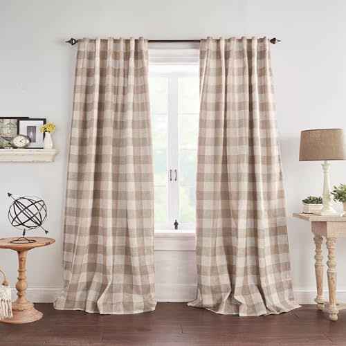 Elrene Home Fashions Farmhouse Living Grainger Buffalo-Check Blackout Window Curtain, Living Room and Bedroom Drape with Rod Pocket Tabs, 52" x 84", Linen, 1 Panel