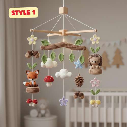 Handmade Crochet Woodland Baby Mobile: Fox & Hedgehog Nursery Decor