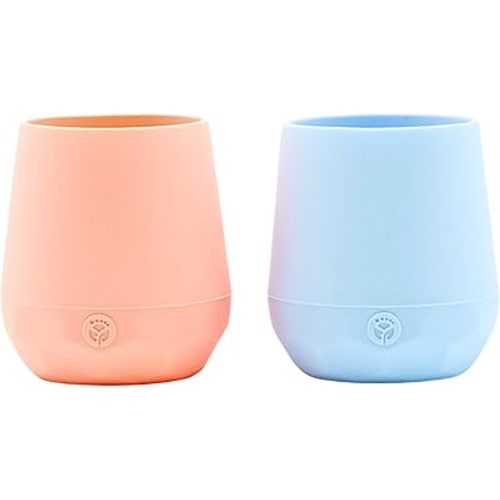 WeeSprout Silicone Baby Training Cups - Set of 2 Soft Silicone Cups - 2 oz Open Cup for Baby 6+ Months - Non-Slip Grip, Weighted Base - Gentle on Gums & Teeth (Pastel Blue & Pastel Coral)