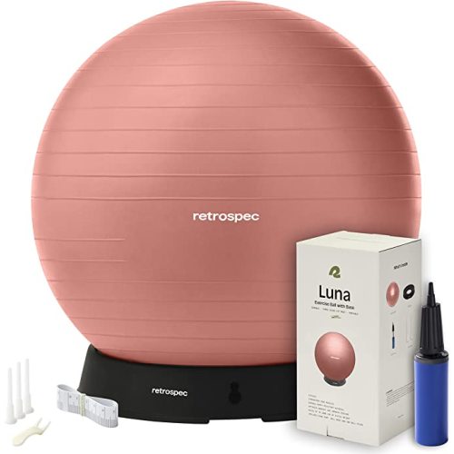 Retrospec Luna Exercise Ball with Pump - Anti-Burst Fitness Equipment for Yoga, Core Training & Stability - Home Gym Swiss Ball for Office & Pregnancy