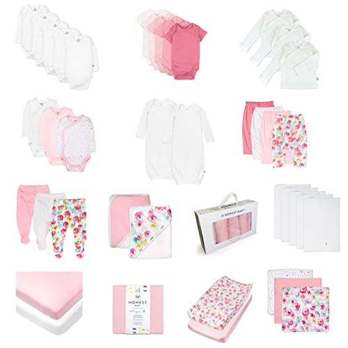 HonestBaby 50-Piece Oh Set Newborn Essentials Gift Box Organic Cotton for Infant Baby Boys, Girls, Unisex