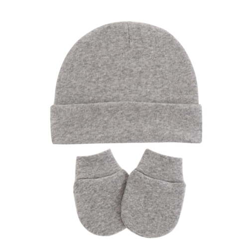RTKFRFLM Newborn Beanie and Anti-Scratch Mittens Set Soft Cotton Baby Essentials Grey A