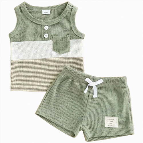 TOWED22 Boys Summer Shorts Set Sleeveless Letter Print Tank Top Breathable Cotton Shorts Toddler Outfit Green,12-18 M