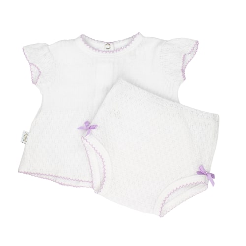 Paty Knit, Flutter Sleeve Diaper Set with Bows #131