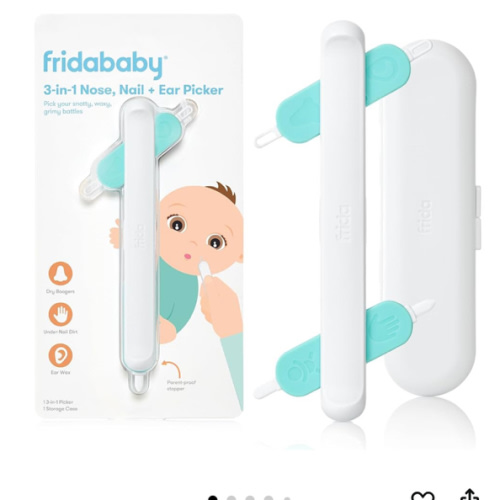 Frida Baby 3-in-1 Nose, Nail + Ear Wax Removal Tool, Baby Ear Cleaner + Baby Nose Cleaner and Nail Tool for Babies + Toddlers, Safely Clean Baby's Boogers
