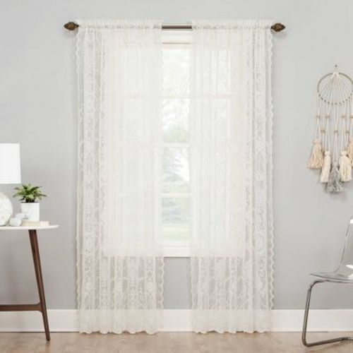 58"x63" Ariella Farmhouse Lace Rod Pocket Sheer Curtain Panel Ivory - No. 918