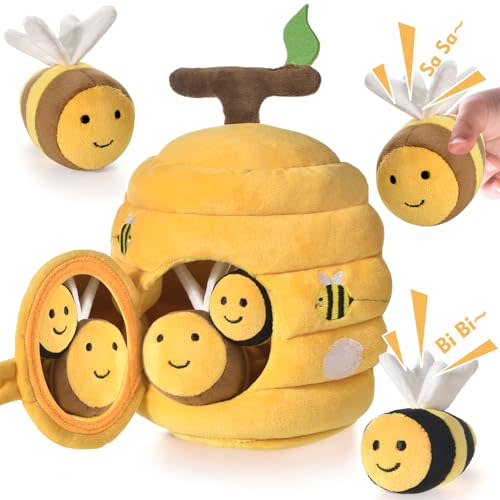 Alsati Baby Toys for 1 Year Old, Soft Beehive with 5 Stuffed Bees, Crinkle, Rattle, Mirror, Montessori Toys for One Year Old Birthday Gift, Babies Sensory Balls for 12-18 Month Baby