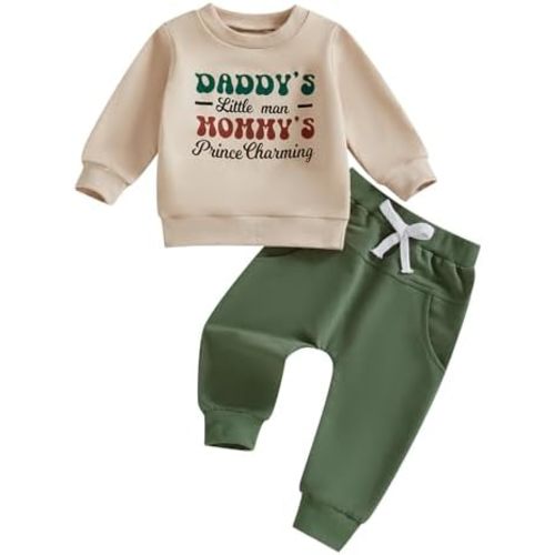 Toddler Boy Clothes Baby Fall Winter Outfit Letter Print Long Sleeve Sweatshirts and Stretch Pants 6 12 18 24M Set