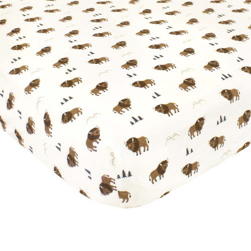 Hudson Baby Infant Cotton Fitted Crib Sheet, Wild Buffalo, 28x52in, Nursery Mattress