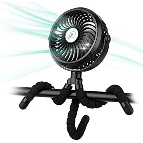 Battery Operated Stroller Fan Flexible Tripod Clip On Fan with 3 Speeds and Rotatable Handheld Personal Fan for Car Seat Crib Bike Treadmill (Black)