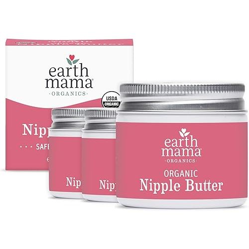 Earth Mama Organic Nipple Butter™ | Nipple Cream Safe for Breastfeeding | Postpartum Essentials for Nursing | Non Lanolin Nipple Cream, 2 fl oz (3-Pk)