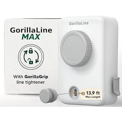 GorillaLine Max - Retractable Clothesline Indoor Outdoor Clothes Line - Heavy Duty Clothes Drying Laundry Line - Wall Mounted Drying Rack - Air Dry Clothing - Max Tighten with GorillaGrip