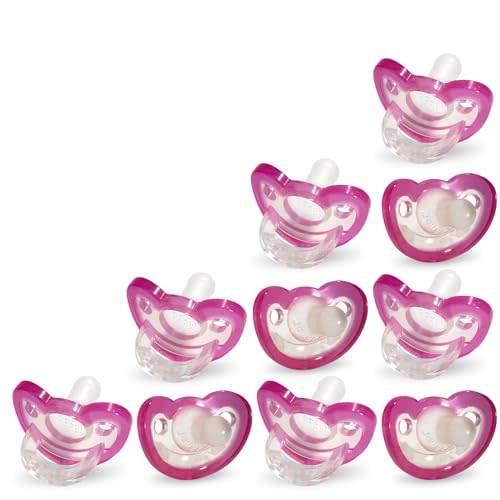 RaZbaby Jollypop Pacifier for Babies 3 Months and Up, USA Made, Natural Shaped Orthodontic Binky, Lovingly Shared in NICUs & Hospitals Worldwide, Medical-Grade 100% BPA-Free - 4 Pack - Pink