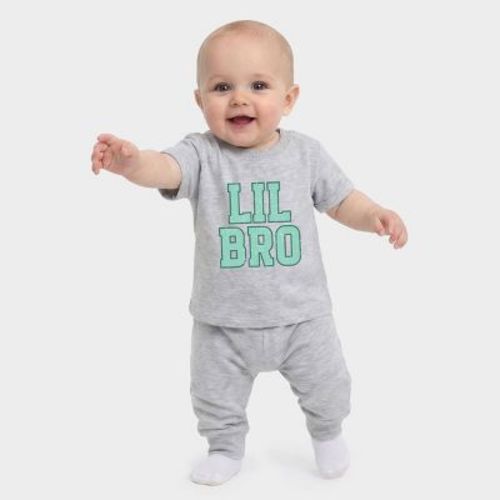 The Juniper Shop - Infant Jogger Pant Crew Set - Lil Bro Distressed - Heather Grey - 12-18 MONTH