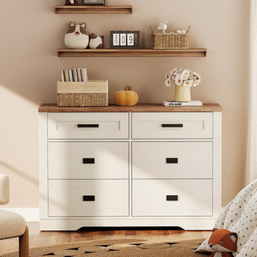 Gracie Oaks Laziza 47.2"W Modern Farmhouse Wooden 6-Drawer Dresser For Kids | Wayfair