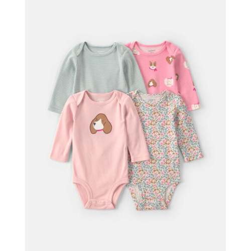 Baby Girl 4-Pack Dog Long-Sleeve Multipack Bodysuits | Carter's