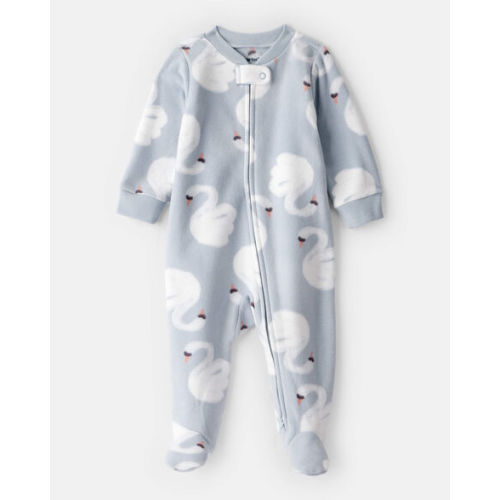 Baby Girl Swan Print Fleece Long-Sleeve Loose Fit Sleep & Play Pajamas - Blue - Carter's | Carter's
