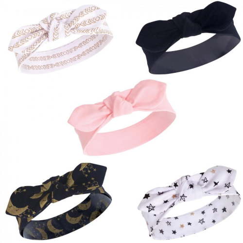 Yoga Sprout Baby and Toddler Girl Cotton Headbands 5pk, Metallic Moon, 0-24 Months