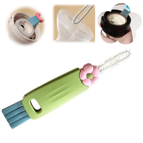 New 3 in 1 Cup Lid Cleaning Brush, Multifunctional Lid Cleaner Brush for Baby Bottle Gap Tight Spaces Cup, Portable Crevice Cleaning Brush Set (Green)
